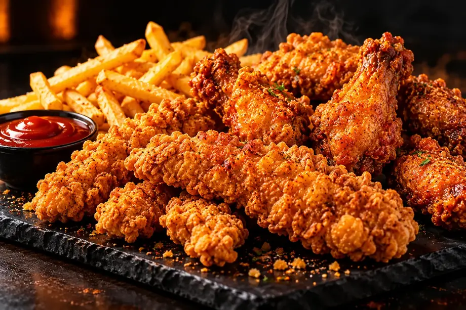 Photorealistic AI-generated fried chicken image